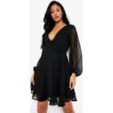 👉 Tall Wikkel Skater Jurk Met Laagjes En Organza Mouwen, Black