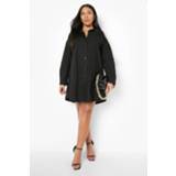 👉 Plus Poplin Blouse Jurk Met Uitgesneden Schouders, Black