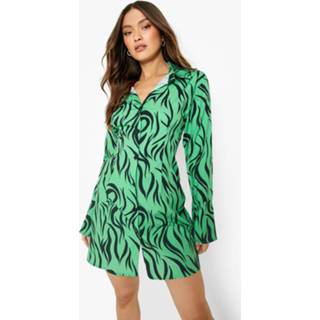 Zebraprint Blouse Jurk Met Wijde Mouwen, Bright Green