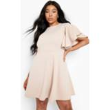 👉 Plus Skater Jurk Met Mouw Franjes, Stone