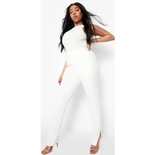 👉 Plus Nepleren Pu Leggings Met Split, Cream