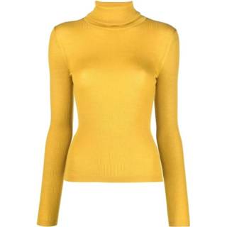 👉 L vrouwen geel Ribbed-Knit Roll-Neck Top