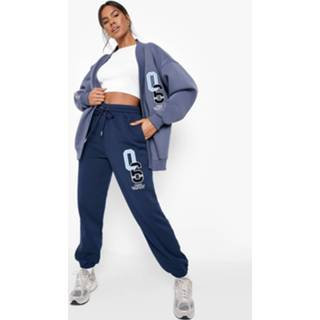 👉 Varsity Met Tekst Tussenjas Joggingbroek Trainingspak, Washed Blue