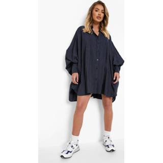 👉 Met Krijtstrepen Met Ballonmouwen Blouse Jurk, Navy