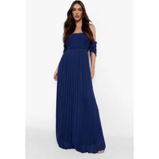 👉 Geplooide Bruidsmeisjes Maxi Jurk Met Uitgesneden Hals, Navy
