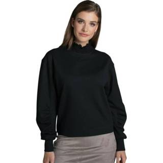 Sweater zwart XL vrouwen Juffrouw Jansen Amber met pofmouwen en gesmokte col Black