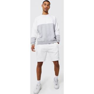 👉 Man Colour Block Trainingspak Met Sweater En Label, Ash Grey