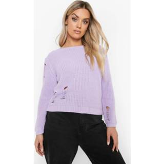 👉 Plus Versleten Gebreide Trui, Lilac