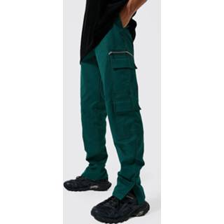 Tall Keperstof Cargo Broek Met Zakken En Rechte Pijpen, Dark Green