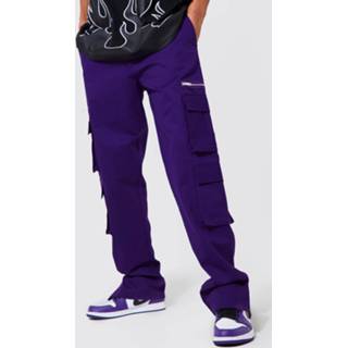 👉 Tall Keperstof Cargo Broek Met Zakken En Rechte Pijpen, Purple