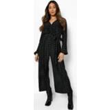 👉 Zwangerschap Plisse Wikkel Jumpsuit Met Stippen, Black