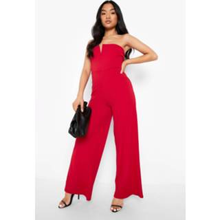 👉 Jumpsuit rood Petite Strapless Wide Leg Met V-Staafje, Red