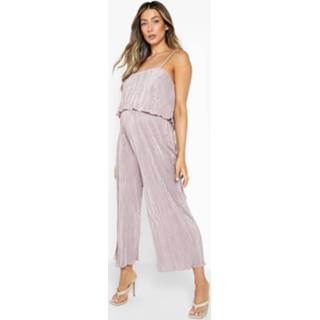 👉 Zwangerschap Plisse Culotte Jumpsuit Met Bandjes, Dusky Pink