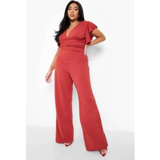 👉 Jumpsuit rust Plus Wide Leg Met Engelenmouwen En V-Hals,
