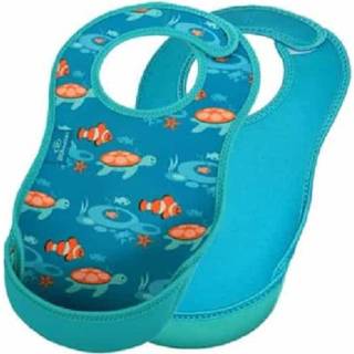 👉 Slab blauw neopreen baby klittenband sluiting met opvouwbakje Bibetta set van 2 slabben Tropical Fish 5060100376523