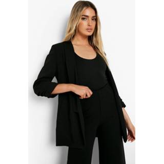 Crêpe Jersey Blazer Met Geplooide Mouwen, Black