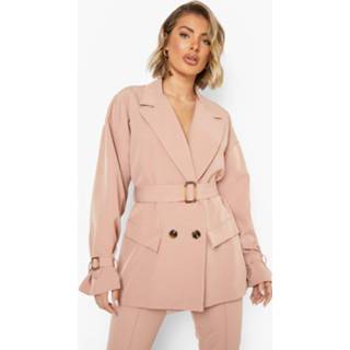 👉 Getailleerde Blazer Met Gesp Detail En Ceintuur, Nude