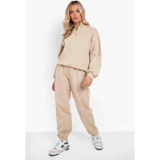 👉 Oversized Trainingspak Met Korte Rits, Taupe