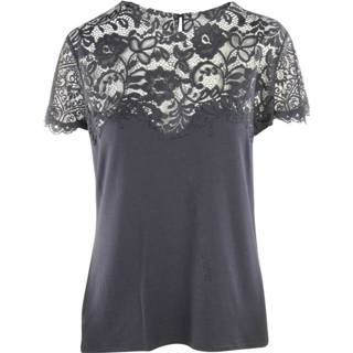 👉 L vrouwen grijs Top With Lace Collar