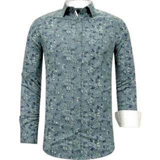 👉 Overhemd XL male groen met Print Slim Fit 3065