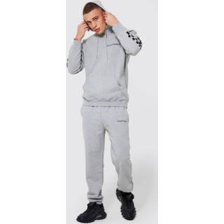 👉 Oversized Limited Trainingspak Met Capuchon En Mouwopdruk, Grey Marl