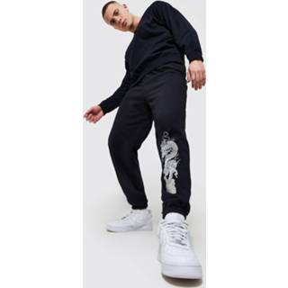 👉 Oversized Schedel Trainingspak Met Sweater En Opdruk, Black