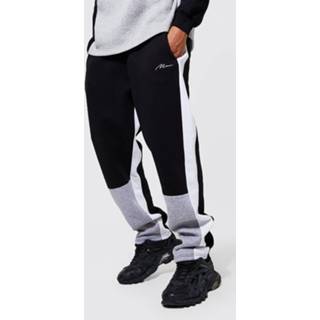 👉 Man Colour Block Wide Leg Joggingbroek, Grey Marl