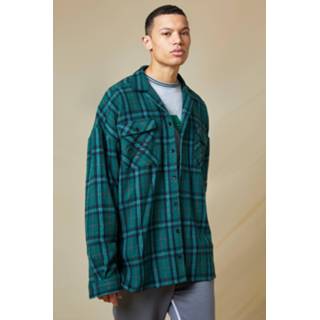 Tall Oversized Geruit Overhemd Met Ronde Zoom En Revers Kraag, Forest