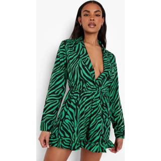 👉 Zebraprint Romper Met Knopen En Blouse Top, Green