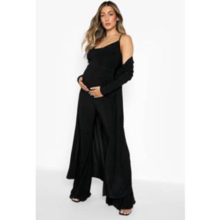 👉 Zwangerschap Jumpsuit Met Bandjes En Losse Col En Duster Jas, Black