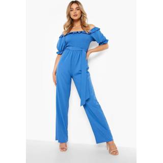 👉 Geplooide Wide Leg Jumpsuit Met Uitgesneden Hals, Cobalt