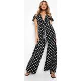 Wide Leg Jumpsuit Met Stippen En Laag Decolleté Jumpsuit, Black