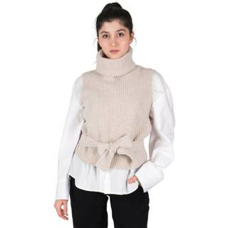 👉 L vrouwen beige Pointelle Turtelneck Shell Pullunder