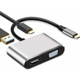 👉 USB C naar HDMI VGA 4K Adapter 4-in-1 Type C Adapter Hub naar HDMI VGA USB 3.0 Digitale AV Multipoort Adapter met USB-C PD Oplaadpoort Compatibel voor Nintendo Switch / Samsung / MacBook (Zilverachtig)