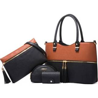 Handtas zwartbruin PU active vrouwen 21501 4 in 1 lederen dames diagonale (zwartbruin)