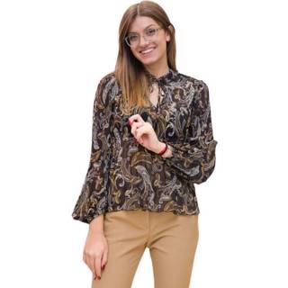 👉 Vrouwen zwart Camicia plissé stampata