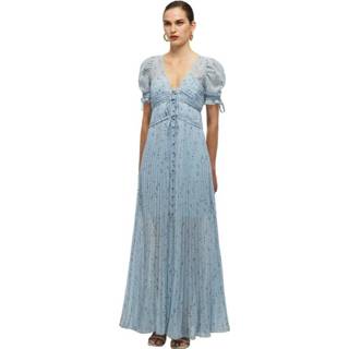 👉 Maxi dres vrouwen blauw Metallic Floral Tie Detail Dress