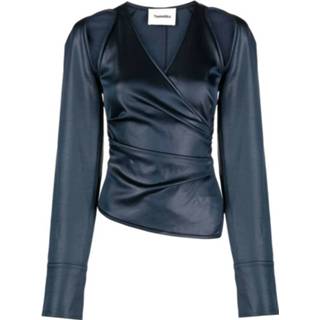 👉 L vrouwen blauw Wrap TOP With CUT Outs