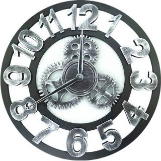 👉 Tandwiel houten zilver active Retro ronde enkelzijdige klok nummer wandklok, diameter: 58cm (zilver)