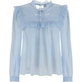 👉 Vrouwen blauw Ruffle Collar TOP