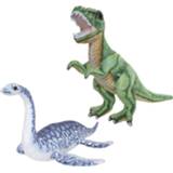 👉 Knuffel pluche kinderen Speelgoed set van 2x dino knuffels T-Rex en Plesiosaurus 30 cm