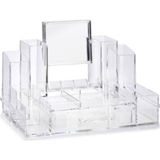 👉 Organizer kunststof vrouwen Make-up organizer/opberger 13-vaks met lade en spiegel 29 x 16 cm van