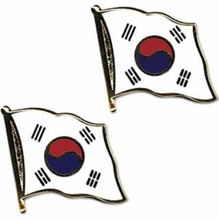 👉 Broche 2x stuks pin broche/speldje vlag Zuid Korea