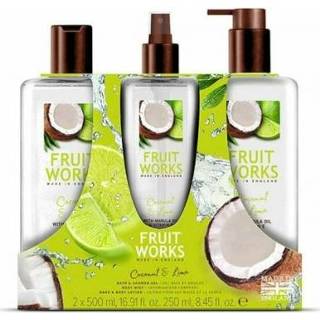 👉 Douche gel limoen Fruit Works Coconut & Lime Body Mist Shower Lotion Set 250 ml + 2 x 500 5055443654629