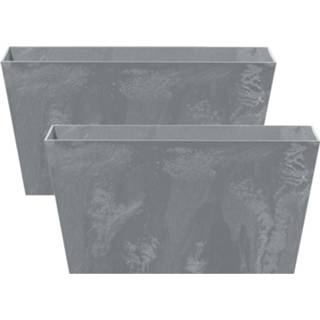 👉 Kunststof bloembak grijs Set van 3x stuks bloembakken/plantenbakken rechthoek betonlook 60 cm