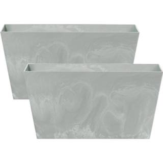 👉 Kunststof bloembak grijs Set van 3x stuks bloembakken/plantenbakken rechthoek betonlook 60 cm licht