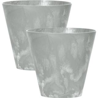 Kunststof bloempot grijs Set van 2x stuks bloempotten/plantenpotten betonlook 30 cm licht