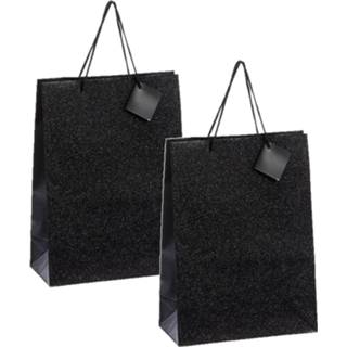 👉 Make up tasje zwart papieren Set van 6x stuks luxe giftbags/cadeau tasjes met glitters 25 x 33 12 cm
