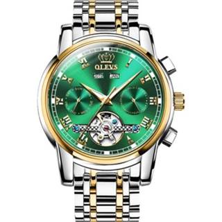 👉 Vliegwiel groen zilver goud groot active mannen OLEVS 6607 Multifunctioneel heren Automatisch waterdicht mechanisch horloge (zilver, goud, groen)