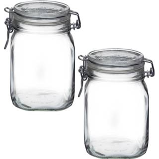 👉 Weckpot transparant glas 2x Stuks weckpot/inmaakpot 1000ml/1ltr met beugelsluiting 11,5 x 15,5 cm